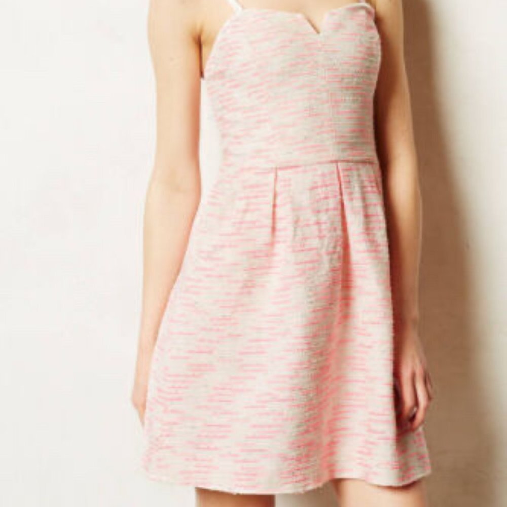 Anthropologie Moulinette Soeurs Pink White Spaghetti Strap Pleated Dress Size 4